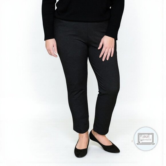 J Jill Womens Ponte Slim Leg Pant Pull On Plus Dark Gray Elastic Waist Petite PL - Picture 1 of 11